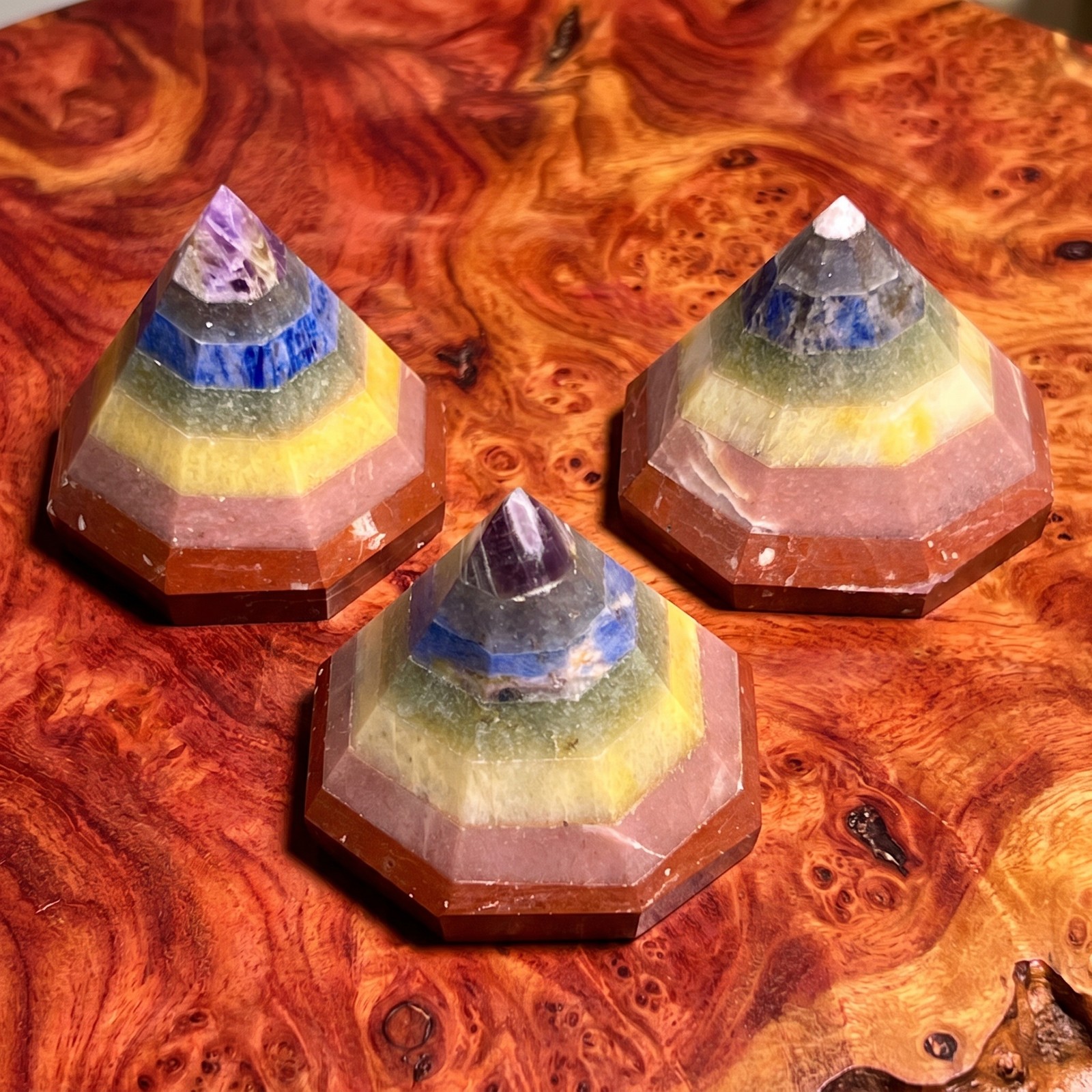 Chakra Crystal Octagon Base Cone Point Carving (7-Stones) Wholesale Reiki