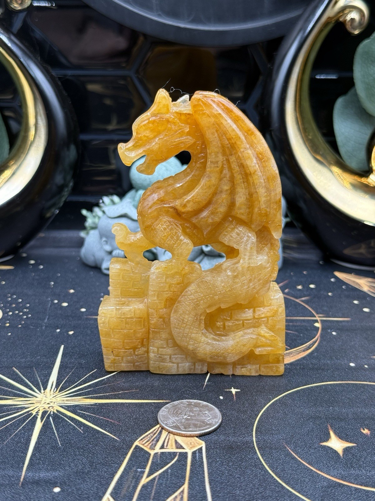 Golden Healer Carved Dragon beautiful carving Yellow Hematoid Free shipping
