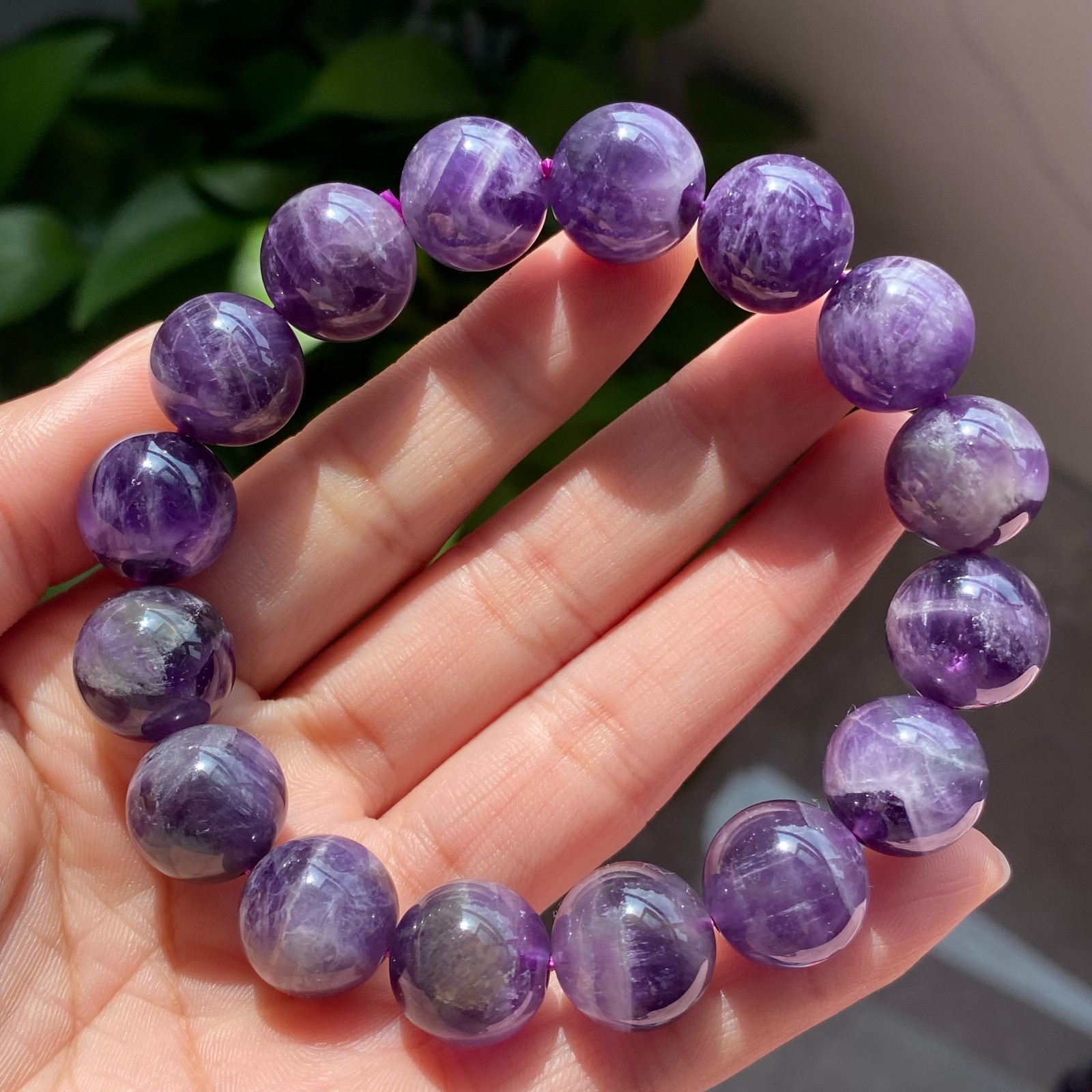 14mm Natural Rare Purple Amethyst Crystal Beads Bracelet 2045