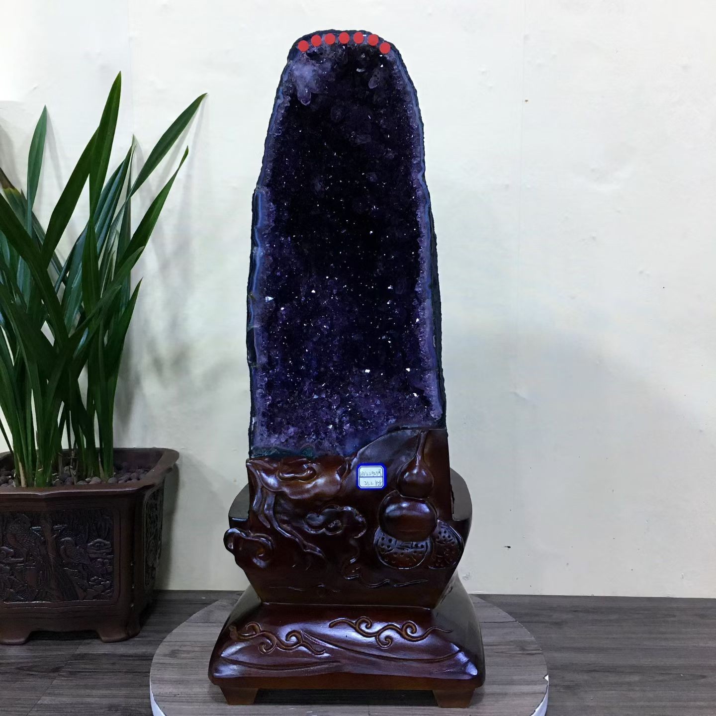 68.6LB Top Natural Amethyst Geode Quartz Crystal Cathedral Healing Decor +Stand