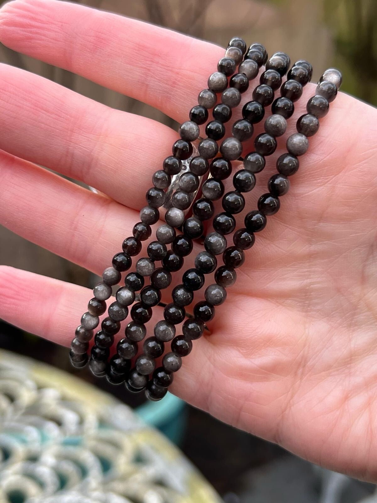 Silver Sheen Obsidian Buddha AAA+ Powerful / Creative / Protective 4mm