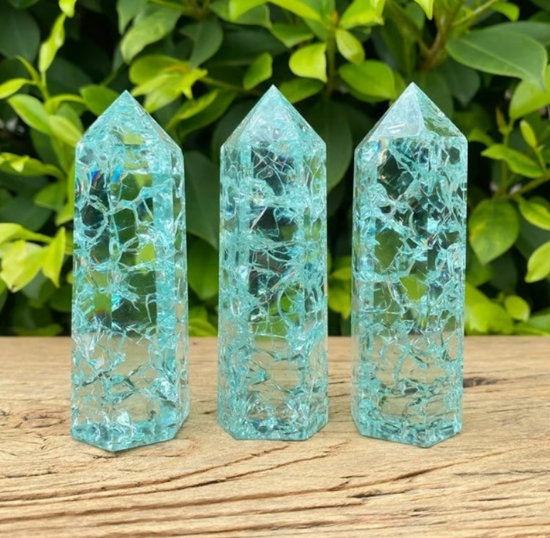 1lb Wholesale Lot Blue Crackle Tower Point Clear Gemstone Glass Crystal Decor