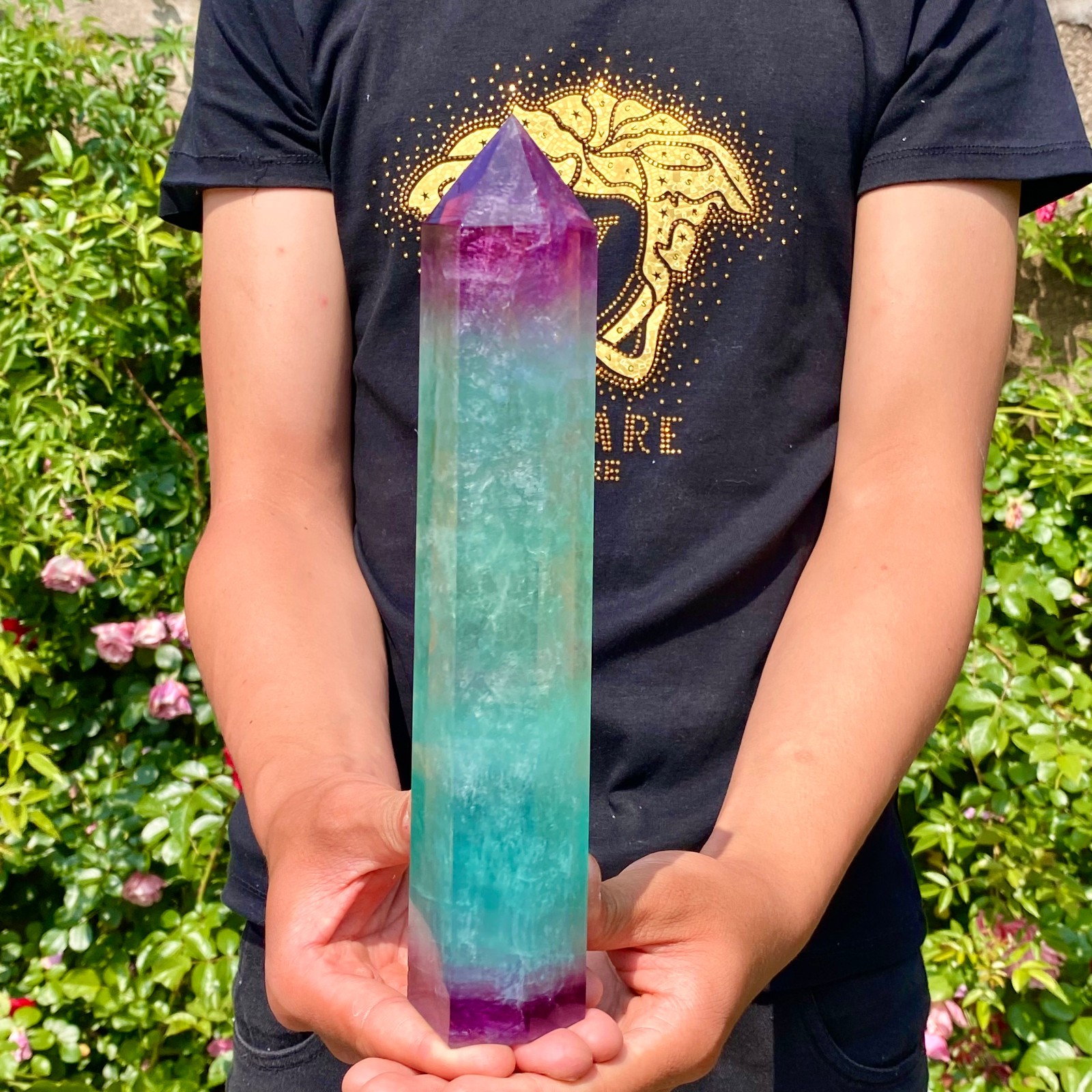 2.2LB Natural rainbow fluorite obelisk quartz crystal wand point Gem Healing