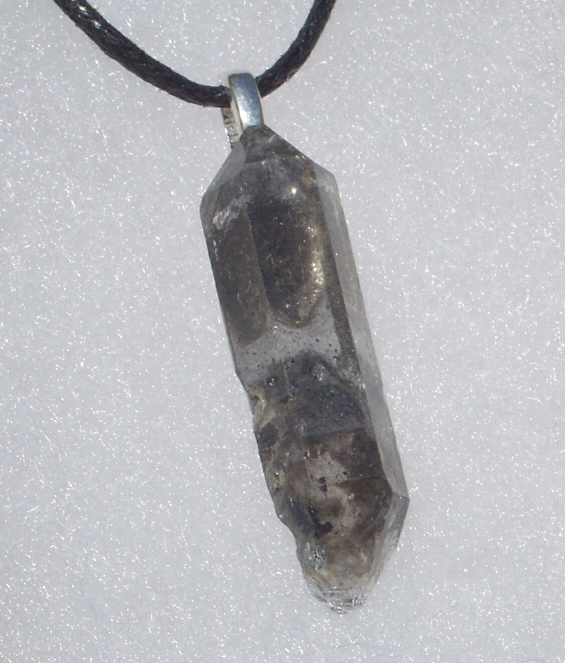 Tibetan Black Quartz Raw Crystal Double Terminated Point Stone Pendant Necklace