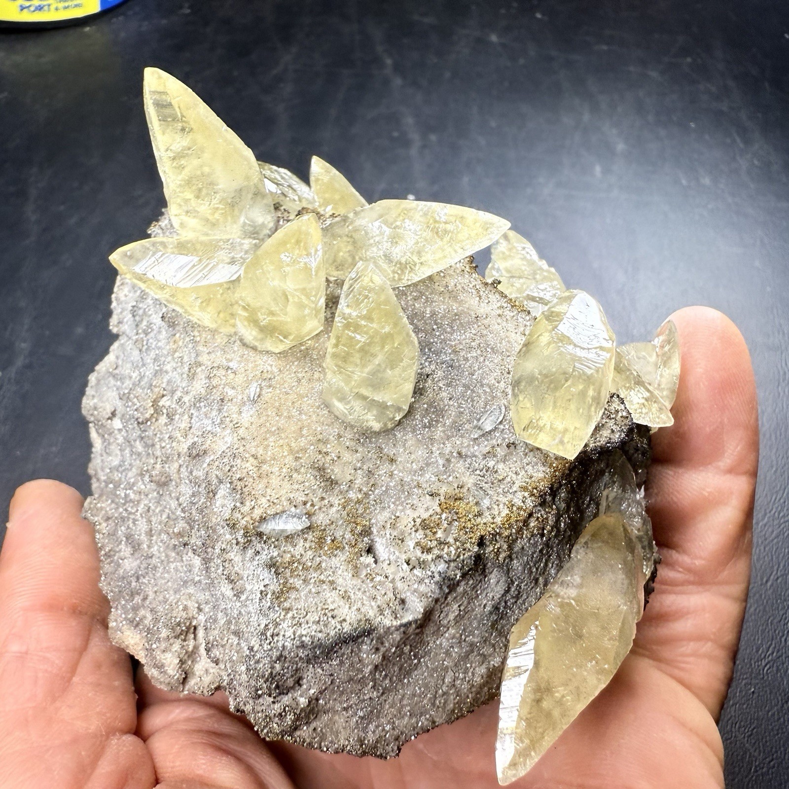 Golden Calcite Crystals on Chalcopyrite Pyrite Matrix / Missouri