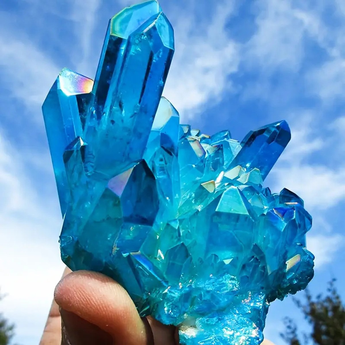 80-100g Titanium Aura Blue Crystal Rainbow Healing Cluster Geode Rock Decor Gift