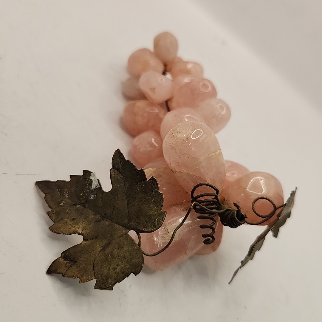 Vintage Rose Quartz Grape Cluster Pink Brass