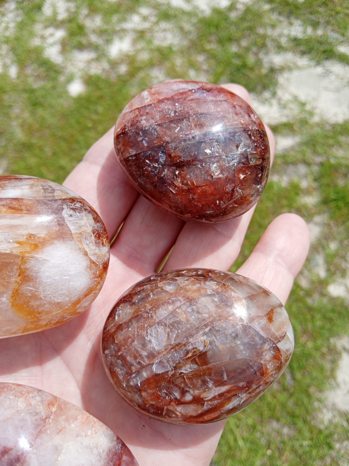 4 Hand Polished Hematoid Fire 🔥 Quartz Palm Stones! Healing, 1 Pound! X3