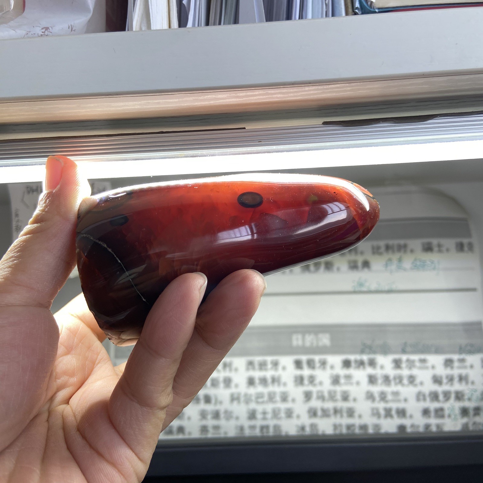 95mm380g Beautiful Deep Red Agate Carnelian Palm Geode Reiki Crystal Md Y138
