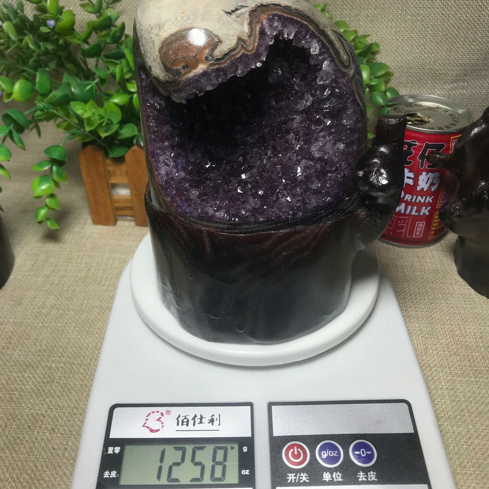 1258g Natural Uruguay Deep Purple Crystal Quartz Amethyst Geode Clusters +Stand