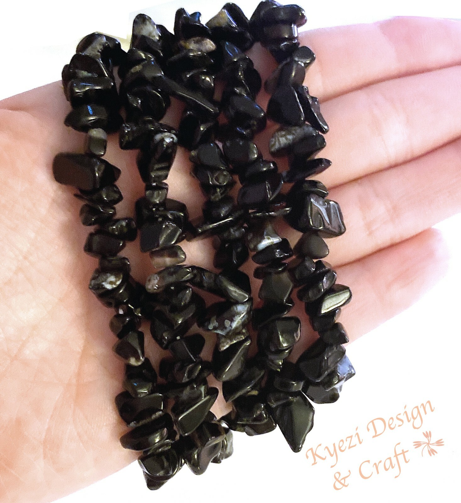 Black Onyx Premium Natural Crystal Gemstone Chip Stretchy Jewelry Bracelet