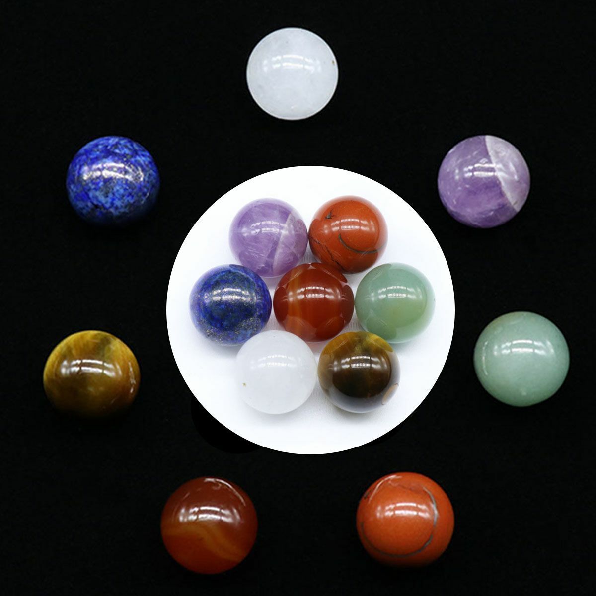 Healing 7Pcs Chakra Engraved Symbols Crystal Palm Worry Stones Set Reiki Energy