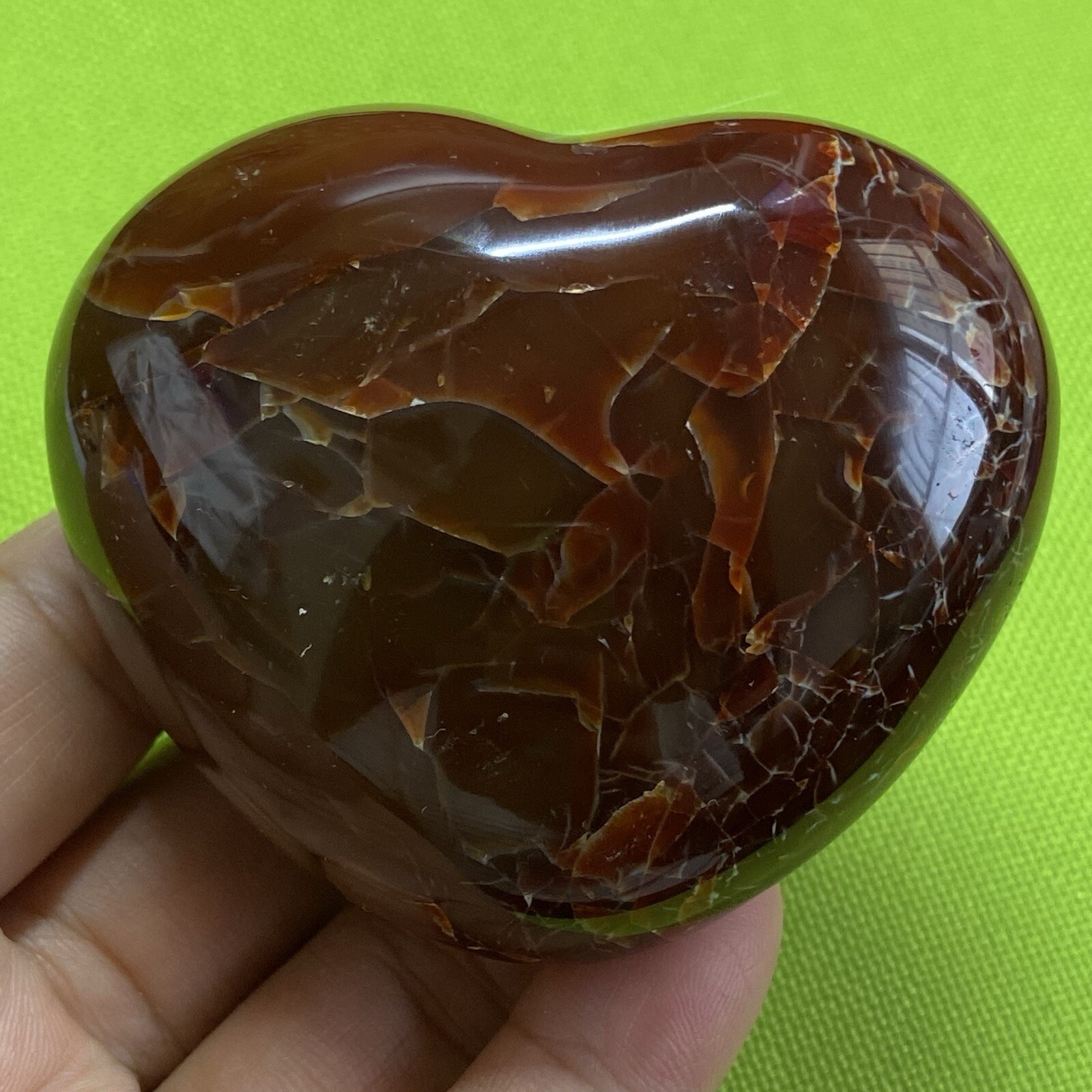 71mm220g Beautiful Patterns Red Agate Heart Carnelian Reiki Display Mad Y109