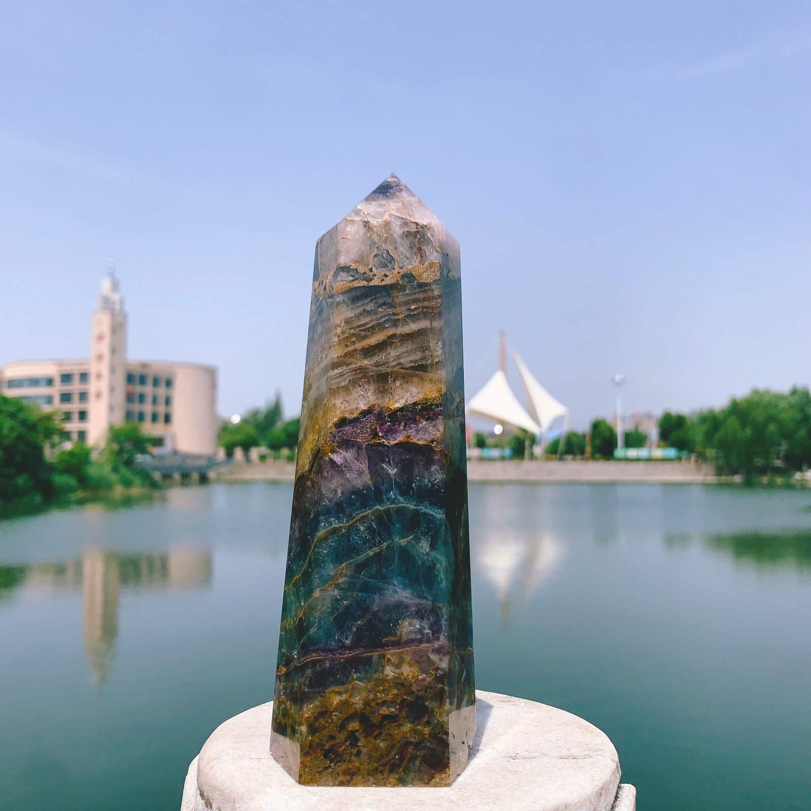 1.92LB Natural color fluorite crystal obelisk point specimen healing