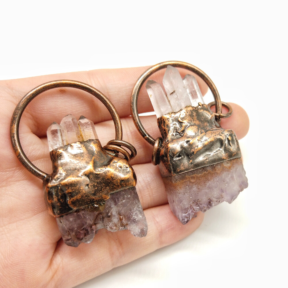 Natural Crystal Pendant Sun Stone Triangle Clear Quartz God Retro Chakra Vintage