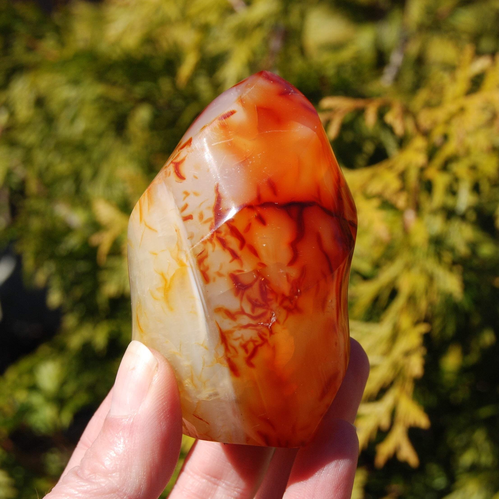3in 277g Ornate Carnelian Agate Crystal Flame Tower, Madagascar