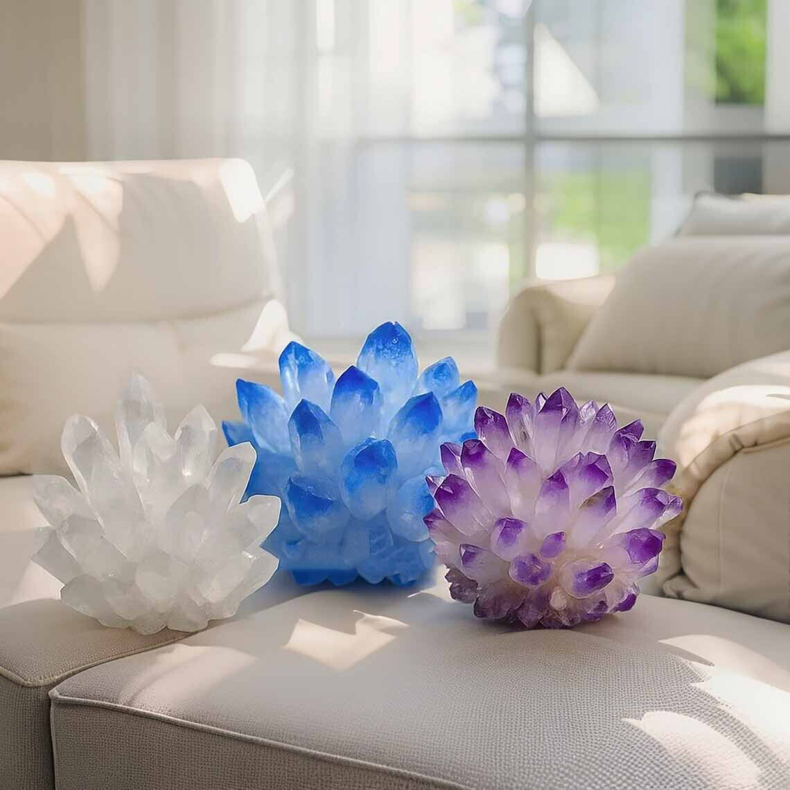 3Pcs High Quality Raw Rough Blue Quartz Amethyst Natural Cluster Geode Homedecor