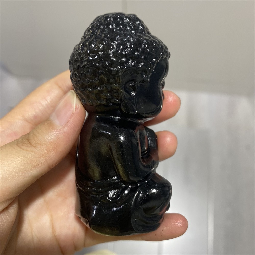 0.3LB 3.1″Natural A+Golden Obsidian Buddha Statue Crystal Reiki Carving Decor