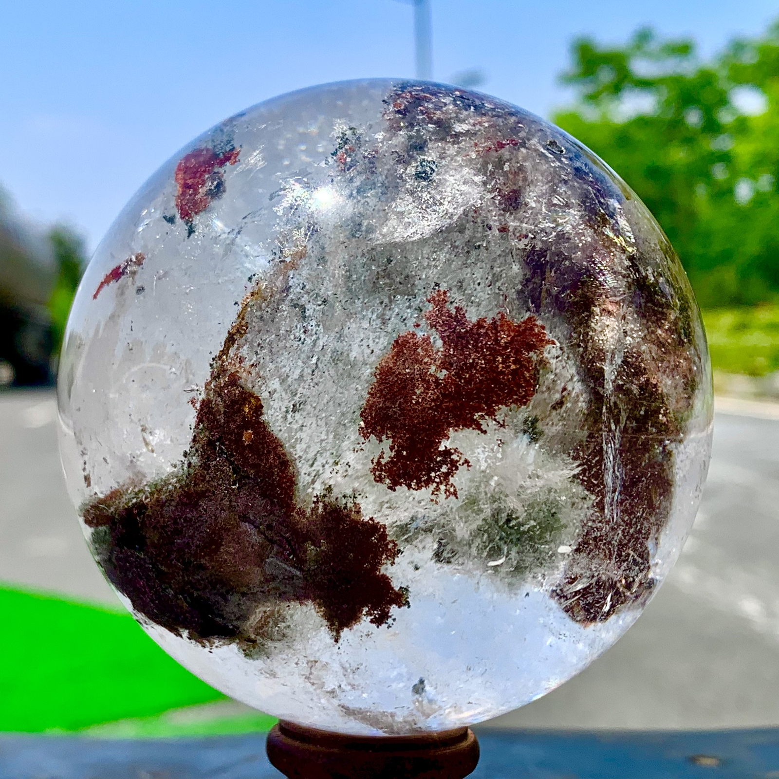 1.92LB Natural Green garden ghost Quartz Ball Crystal Sphere Mineral Specimen