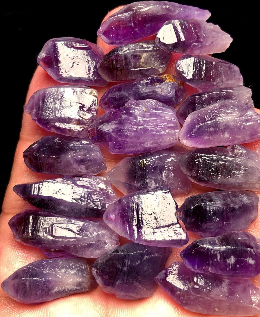 70g 21PC Diamond Grade! RARE Amethyst Lemurian Quartz Lemuria Crystal Point t183