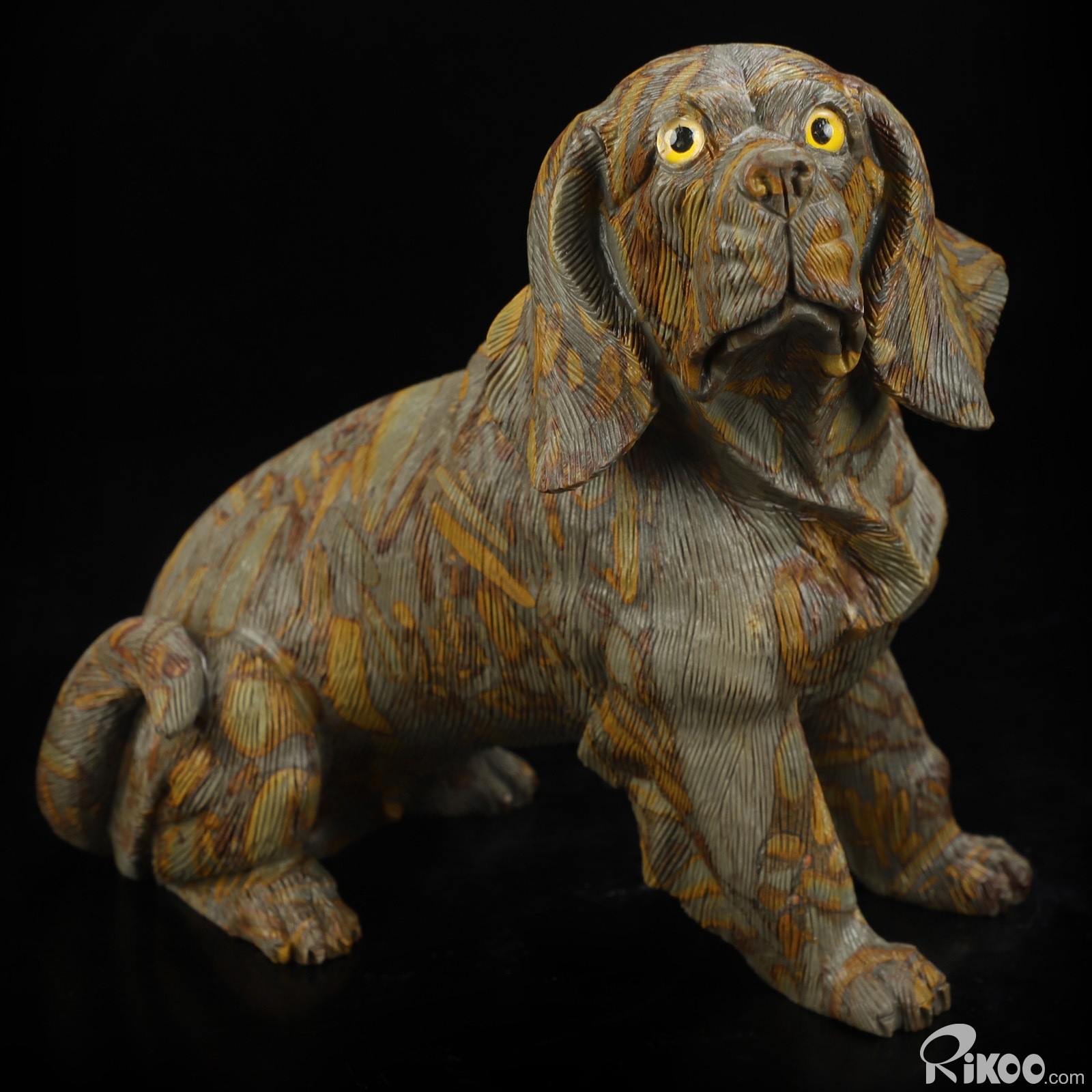 7.0″ Bamboo Stone Hand Carved Crystal Dog Sculpture, Crystal Healing