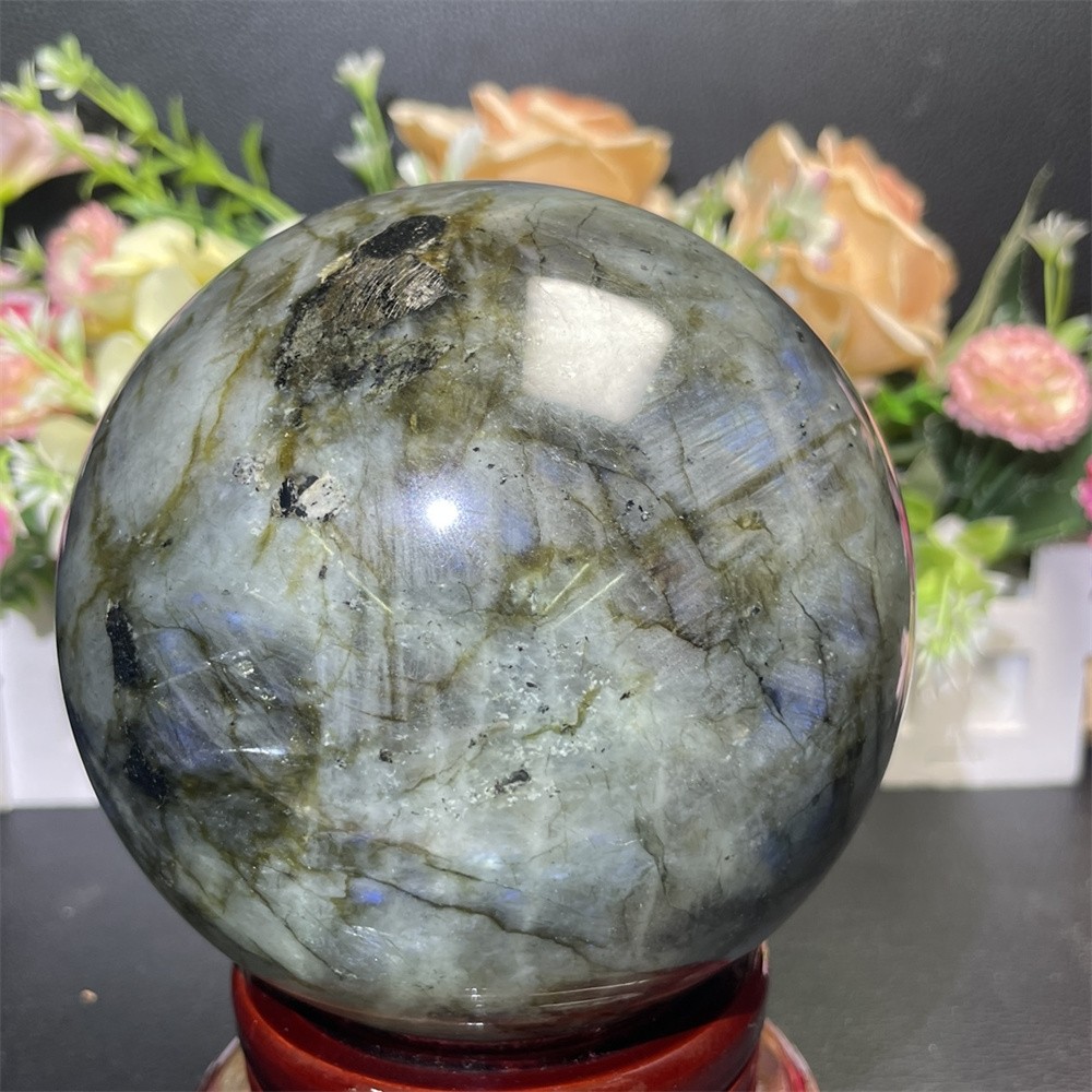 4.1LB 4.1″Natural A+Blue Flash Labradorite Sphere Ball Crystal Quartz Decor Heal