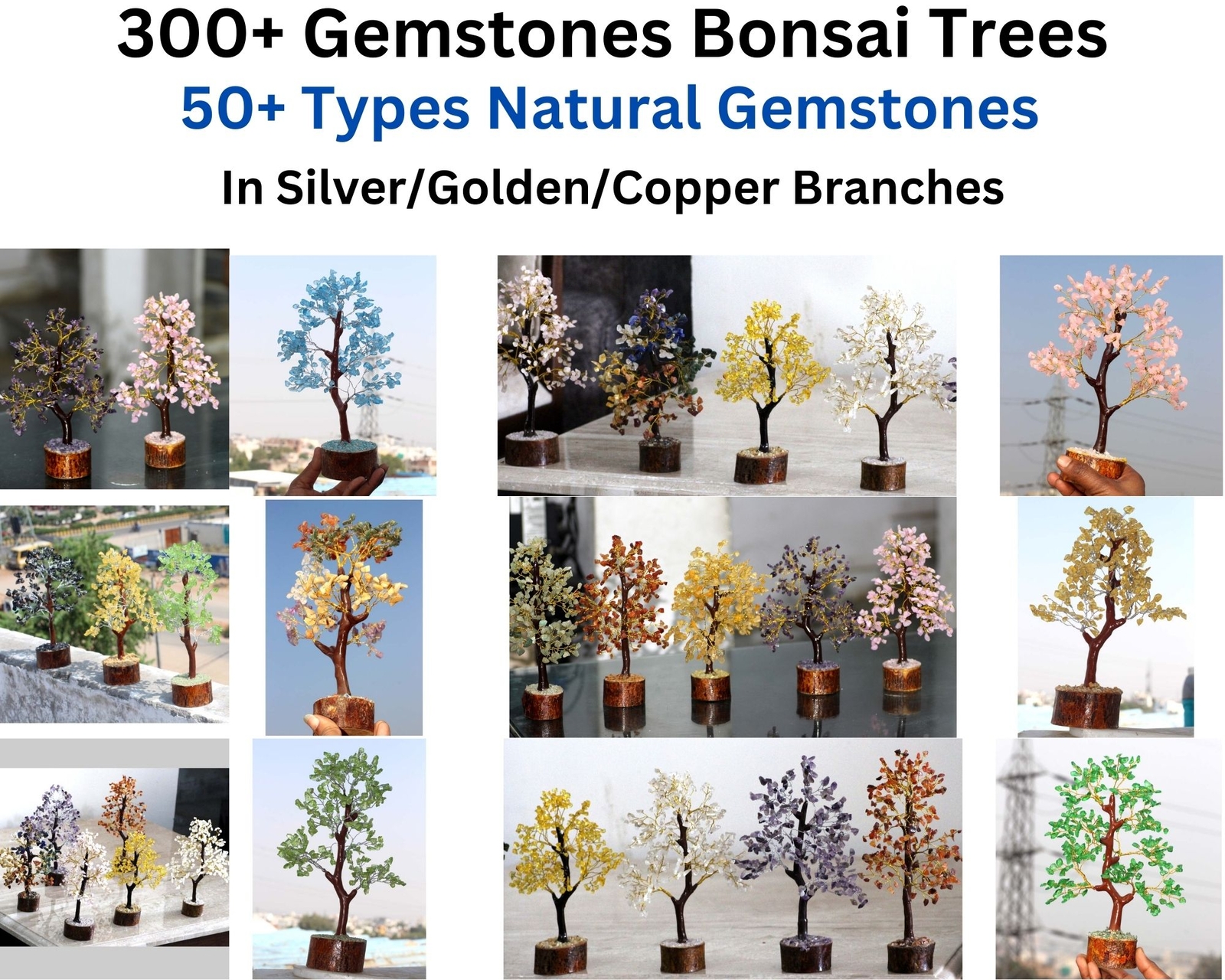 300+ Natural Gemstones Bonsai Tree of Life Home Decor Energy Healing 8-10″