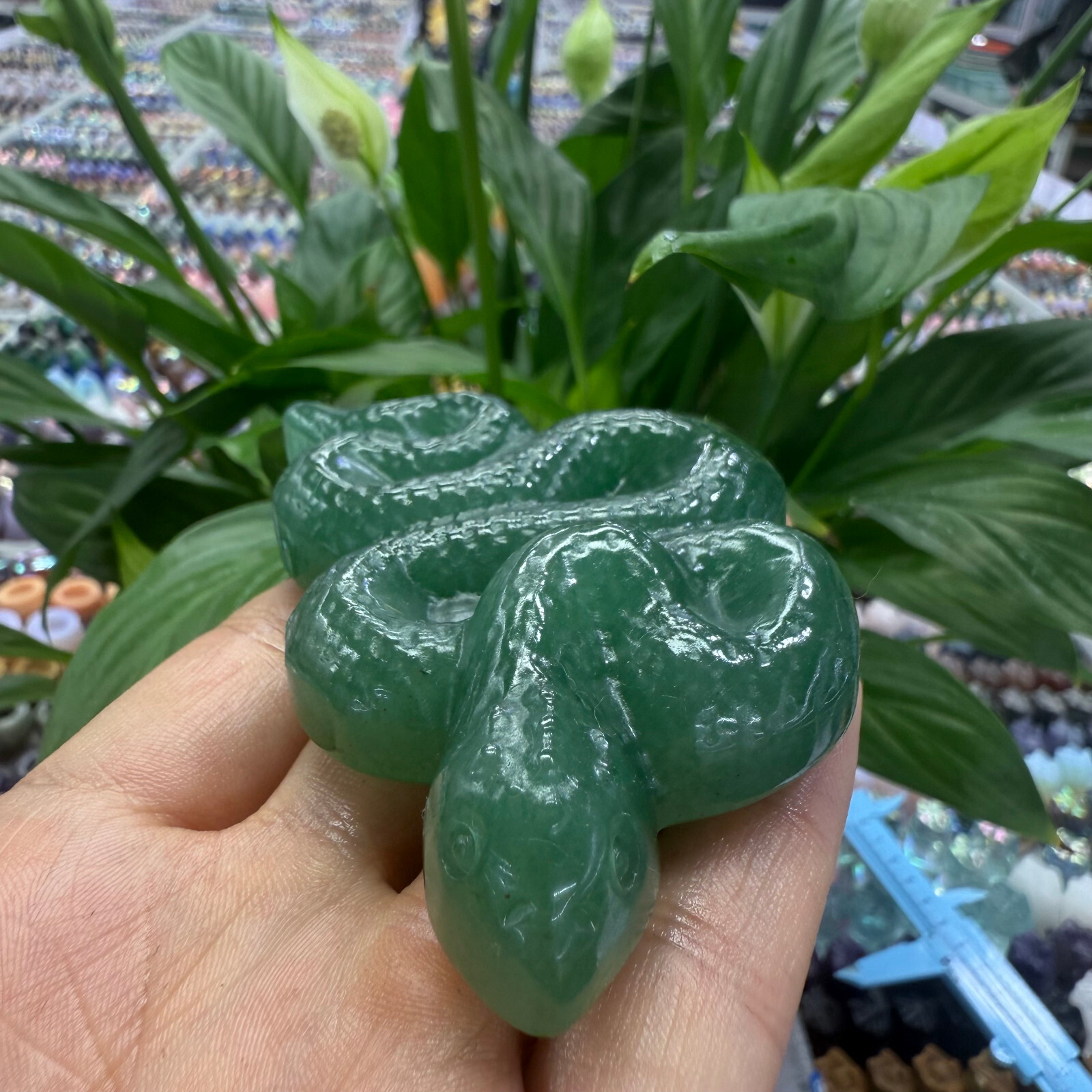 3.3″ natural Green East Mausoleum snake Carved Reiki Crystal Skull Decor Gift