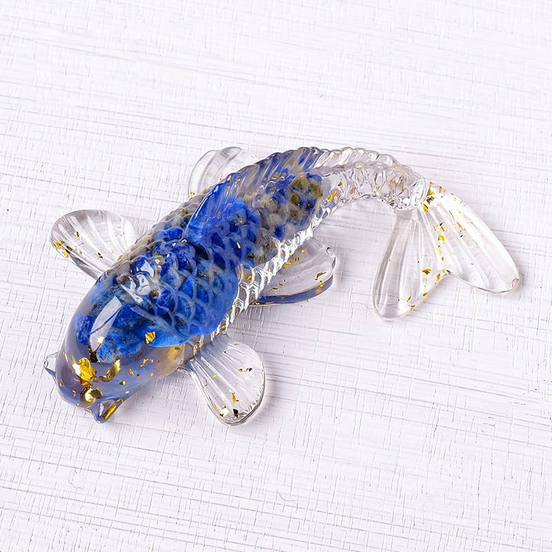 10Pcs Natural Lapis Lazuli Quartz Crystal Gravel Koi Healing Carp Resin Statue