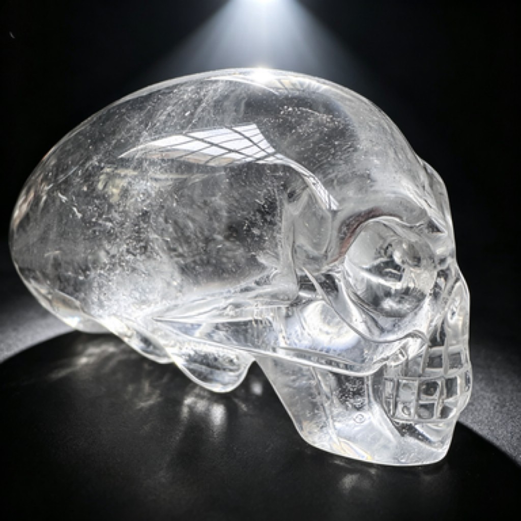 Hand Carved Natural Clear Quartz Alien Skull Figurine Polished Crystal Desk Deco
