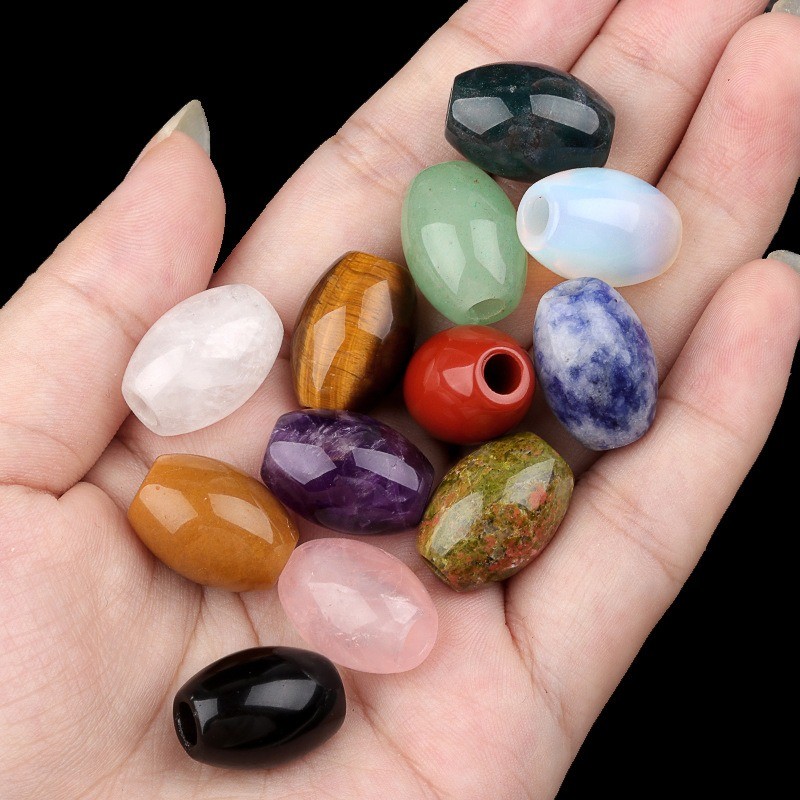Natural Gemstone Faceted Barrel Beads Large Hole Loose Beads for Jewelry Making