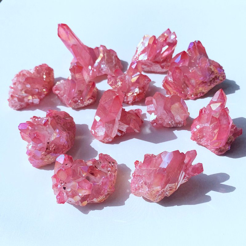 50g Natural Pink Aura Titanium Quartz Crystal Cluster Healing reiki VUG Specimen