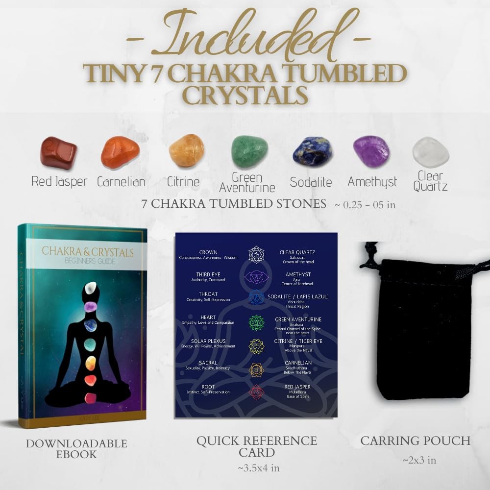 Crystals and Healing Stones Premium Kit Velvet Pouch – 7 Chakra Stones Healin