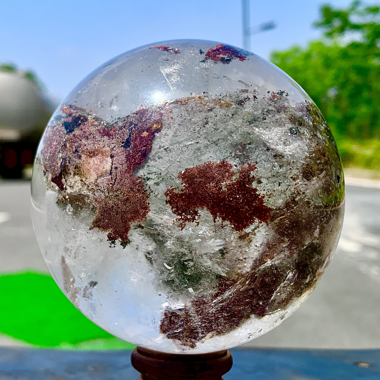 1.92LB Natural Green garden ghostQuartz Ball Crystal Sphere Mineral Specimen