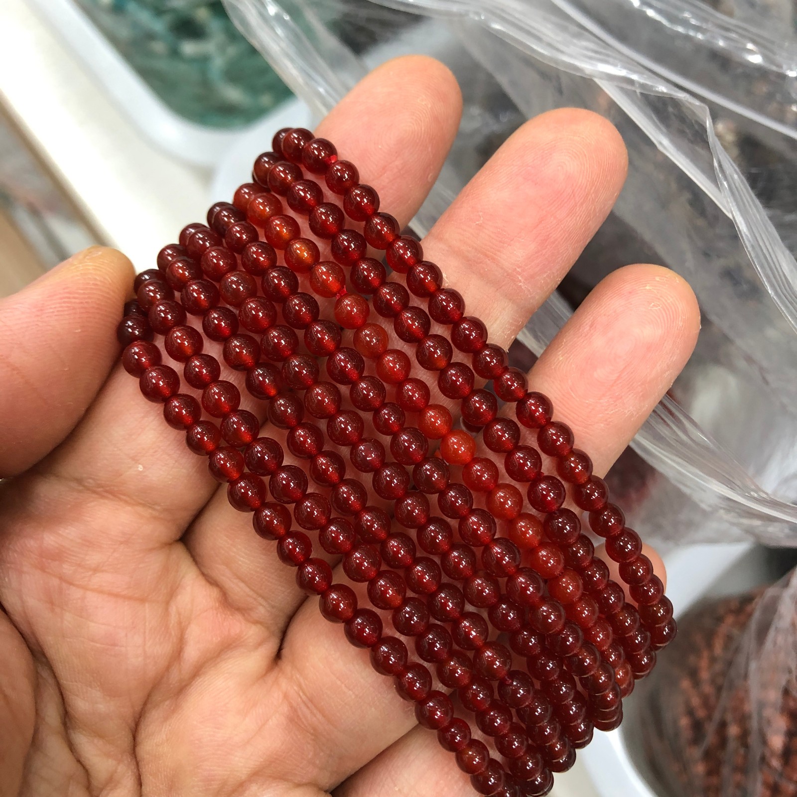 5pcs wholesale Natural red agate Crystal Quartz chain beads bracelet 6mm