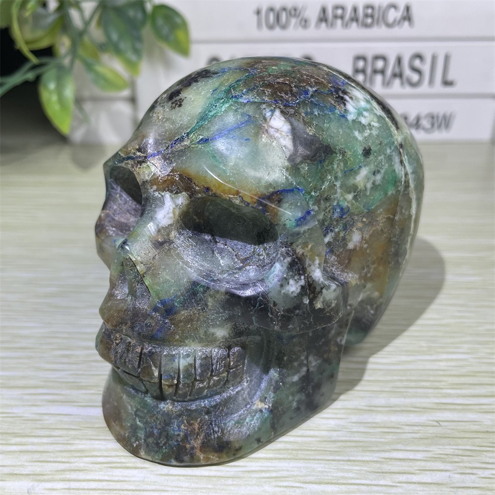 1.5LB 3.5″ Natural Phoenix Pine Skull Crystal Quartz Carving Reiki Decoration