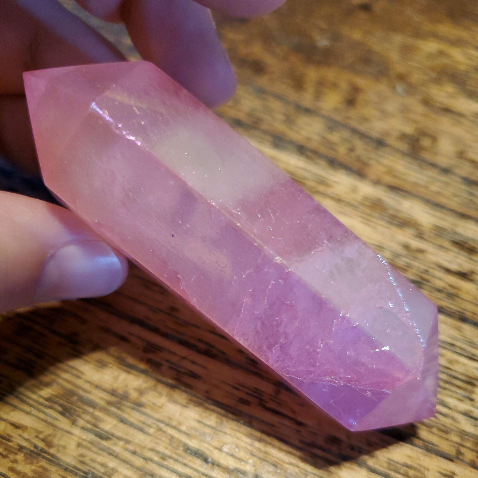 Pink Aura Quartz Crystal Double Termination 3.42in, 96g