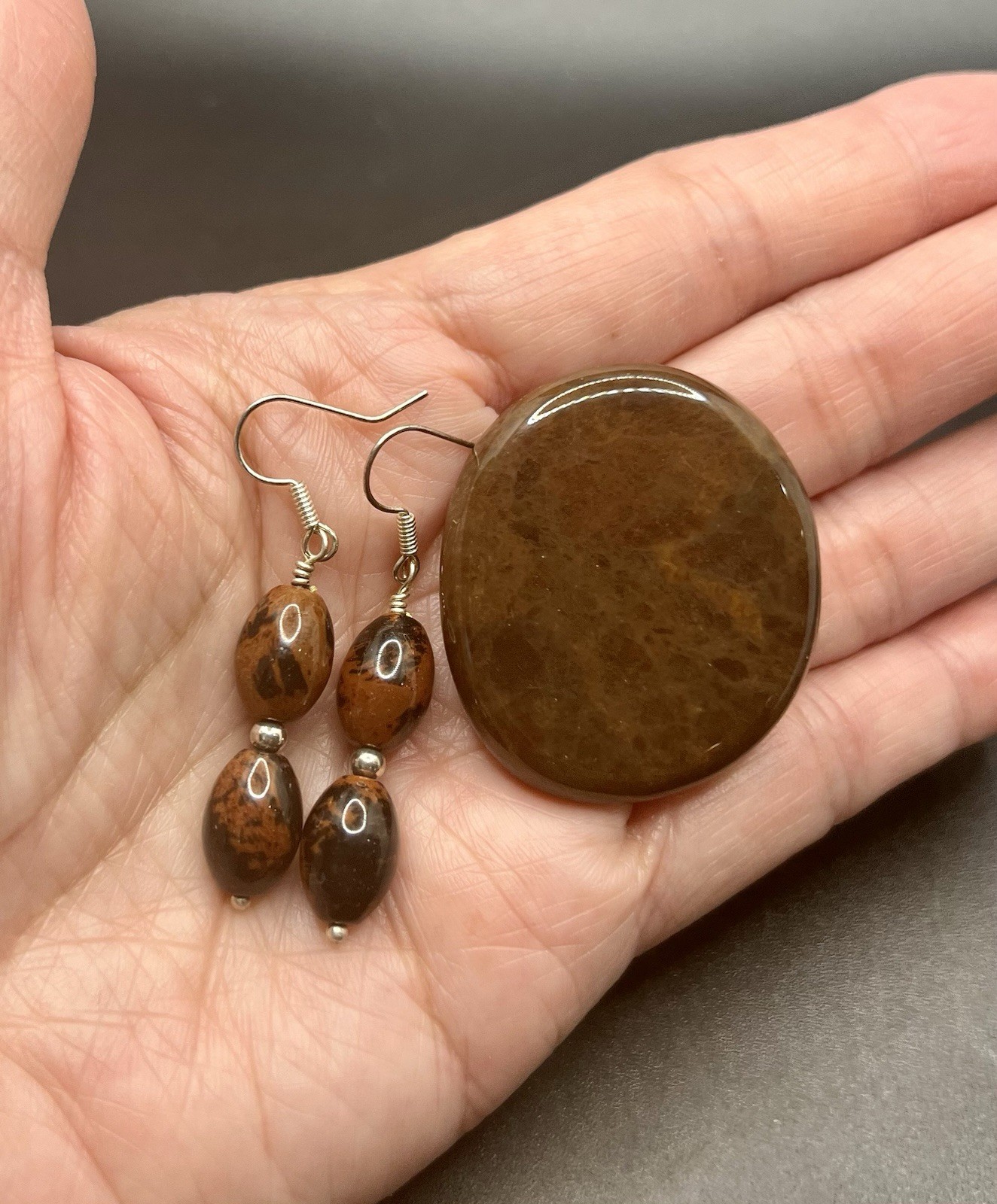 Mahogany Obsidian Polished Stone & Handmade Earrings set