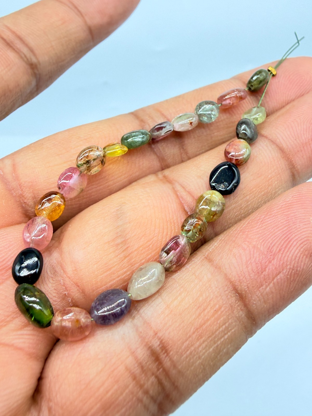 Natural-Multi Tourmaline Smooth-Oval Beads Strand, Multi-Color Tourmaline-Tumble