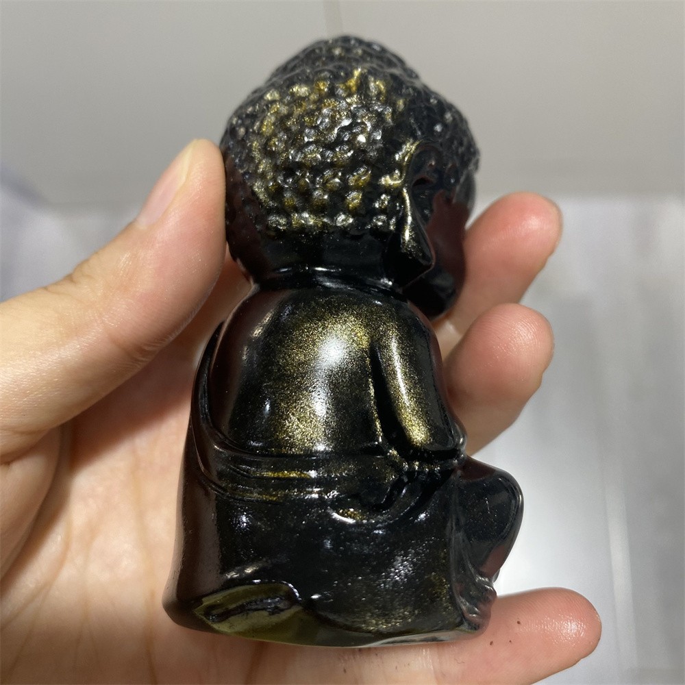 0.3LB 3.1″Natural A+Golden Obsidian Buddha Statue Crystal Reiki Carving Decor