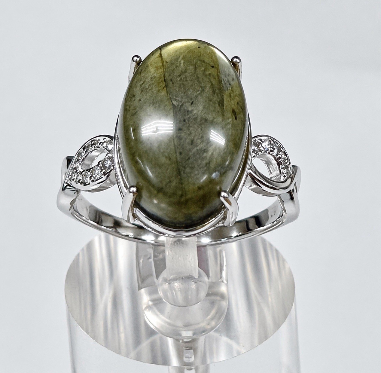 Wholesale 7 Pcs Natural Labradorite Stainless Steel Rings(316) Crystal 12x16mm