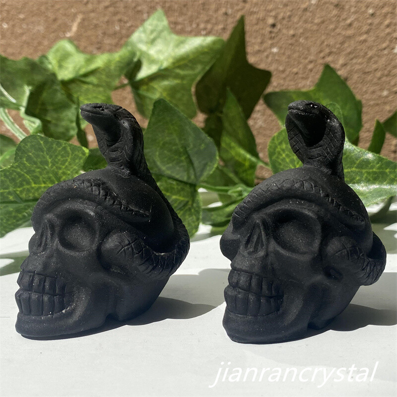 2″ Natura Obsidian Snake Skull Carved Crystal Quartz Skull Reiki Healing 1pc