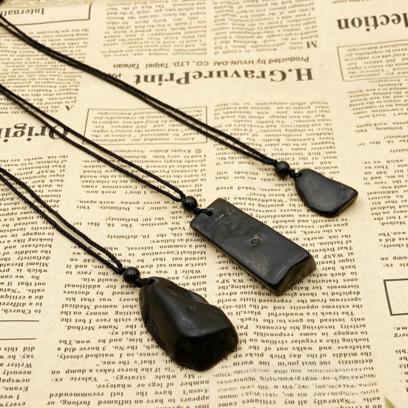 Shungite black original stone retro style random shaped energy stone pendant