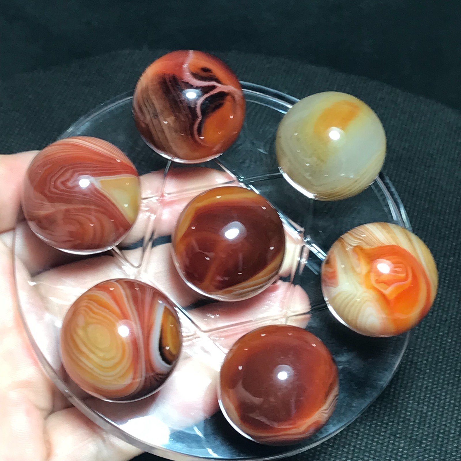 195g 7pcs 26mm Polished Silk Banded Lace Agate Ball Madagascar+base 476