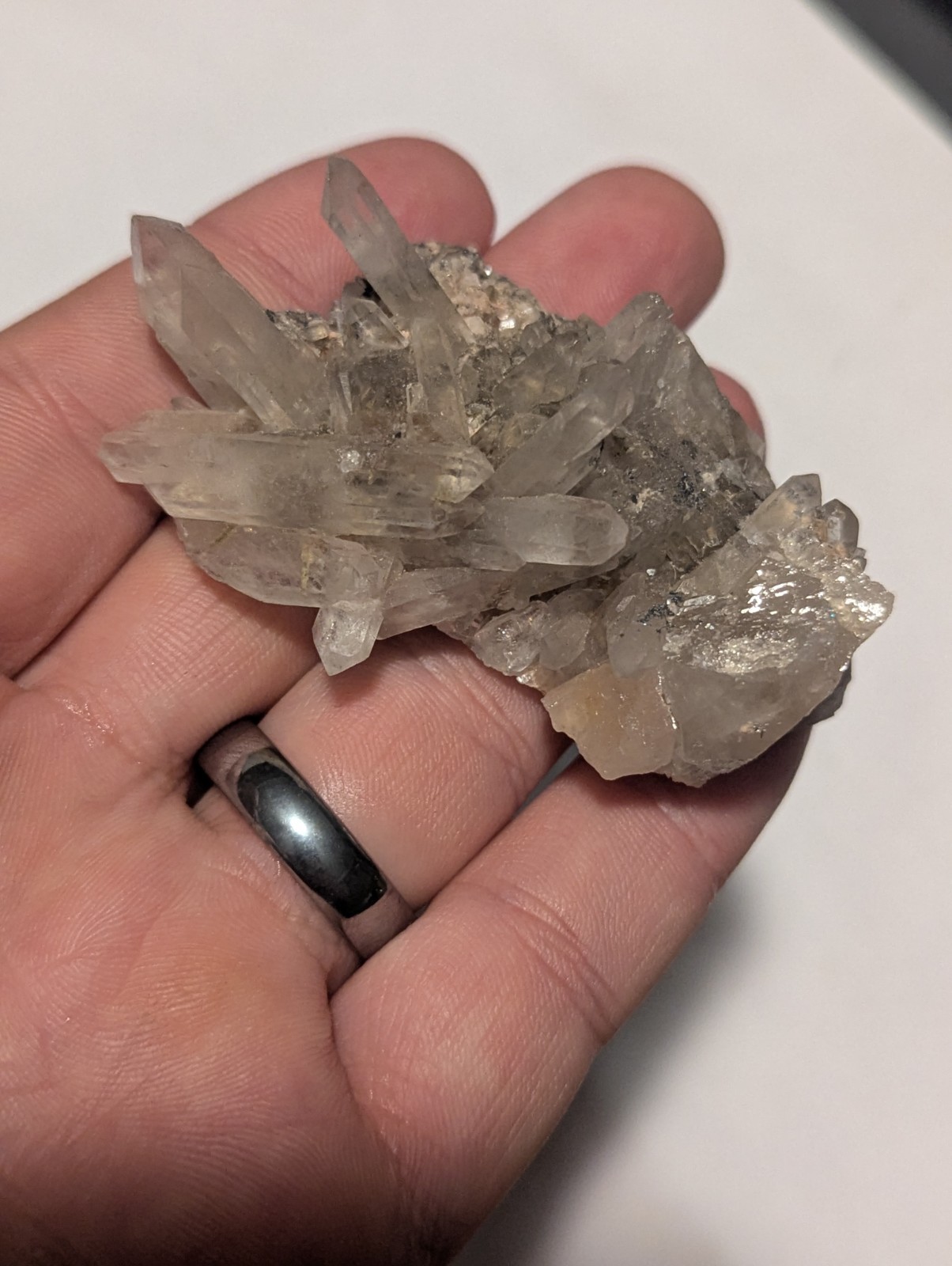 Large Quartz Cluster W Inesite Crystals, Specimen From Orange River South Africa