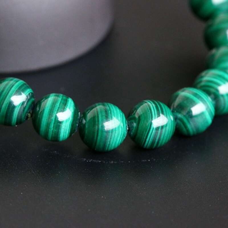 Natural Malachite Bracelet with Smooth and Clear Lines Round Beads for women men