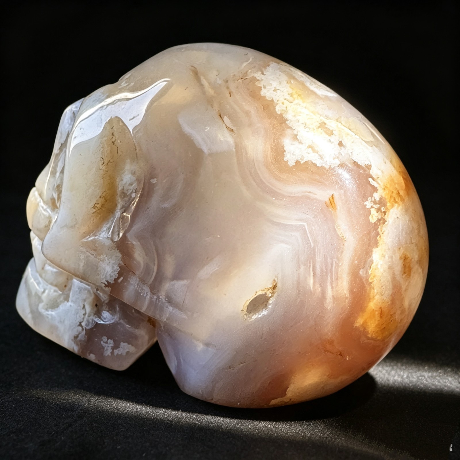 Natural Agate Skull Carving – Carved Crystal Mineral Figurine Sculpture 2.0″
