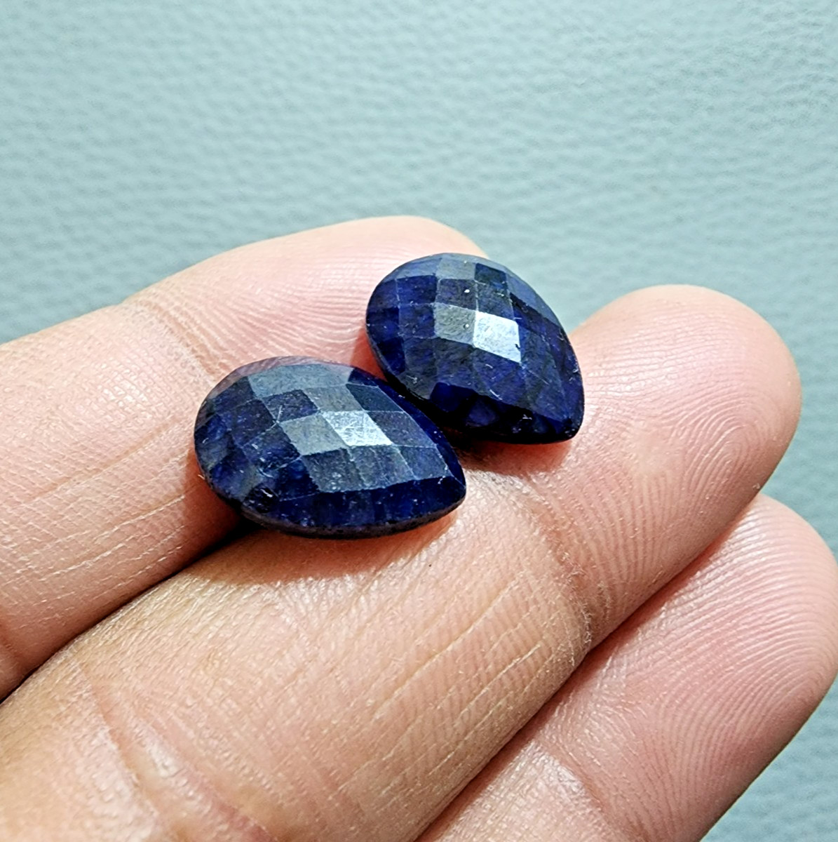 2 Pcs Madagascar Blue Sapphire Pear Shape Checker Cut Gemstone For Jewelry Ring