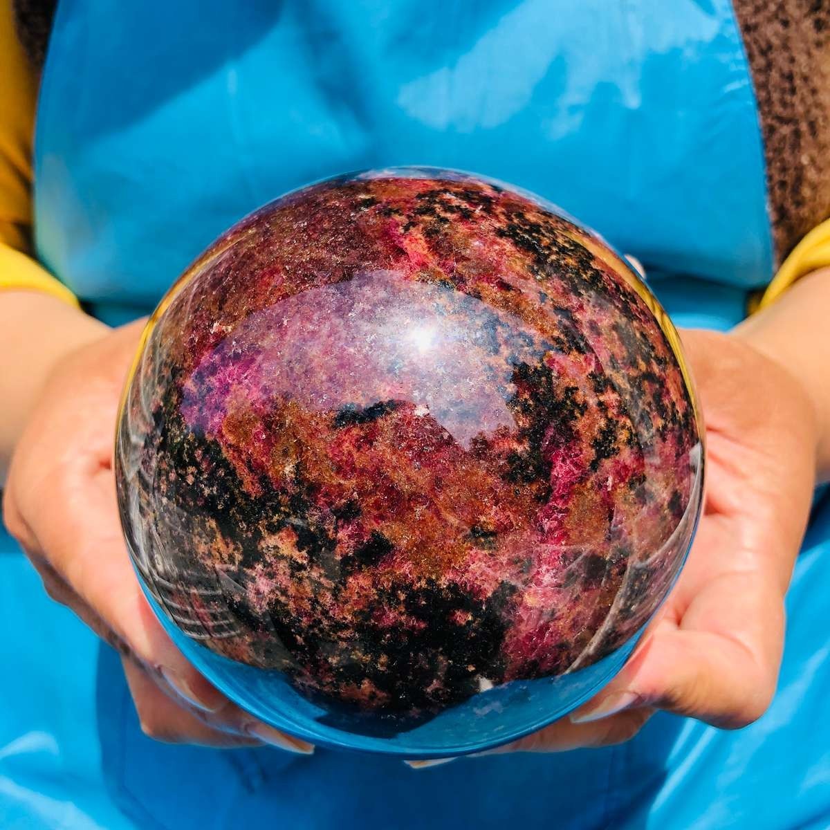 5.12 LB Natural Rhodonite Crystal Sphere Pink Black Healing Gem Stone 4779