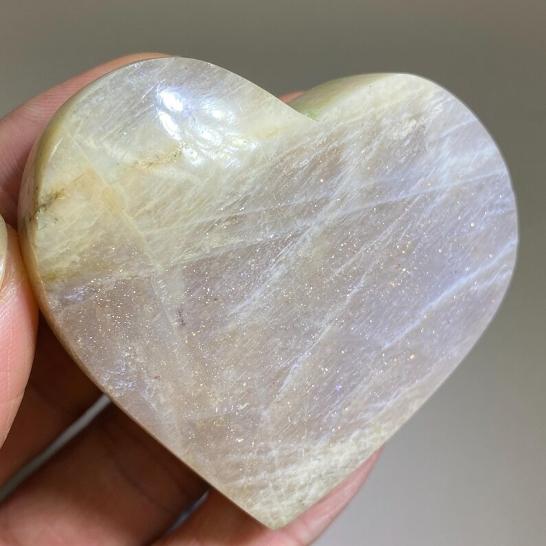 Rainbow Moonstone Heart Healing Palm Stone Emotional Balance Blue Gemstones Gift